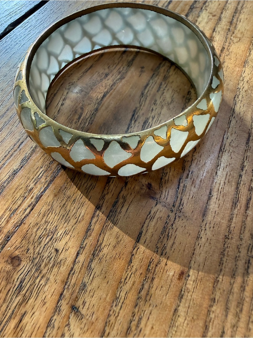 White and Gold Enamel Bangle Bracelet